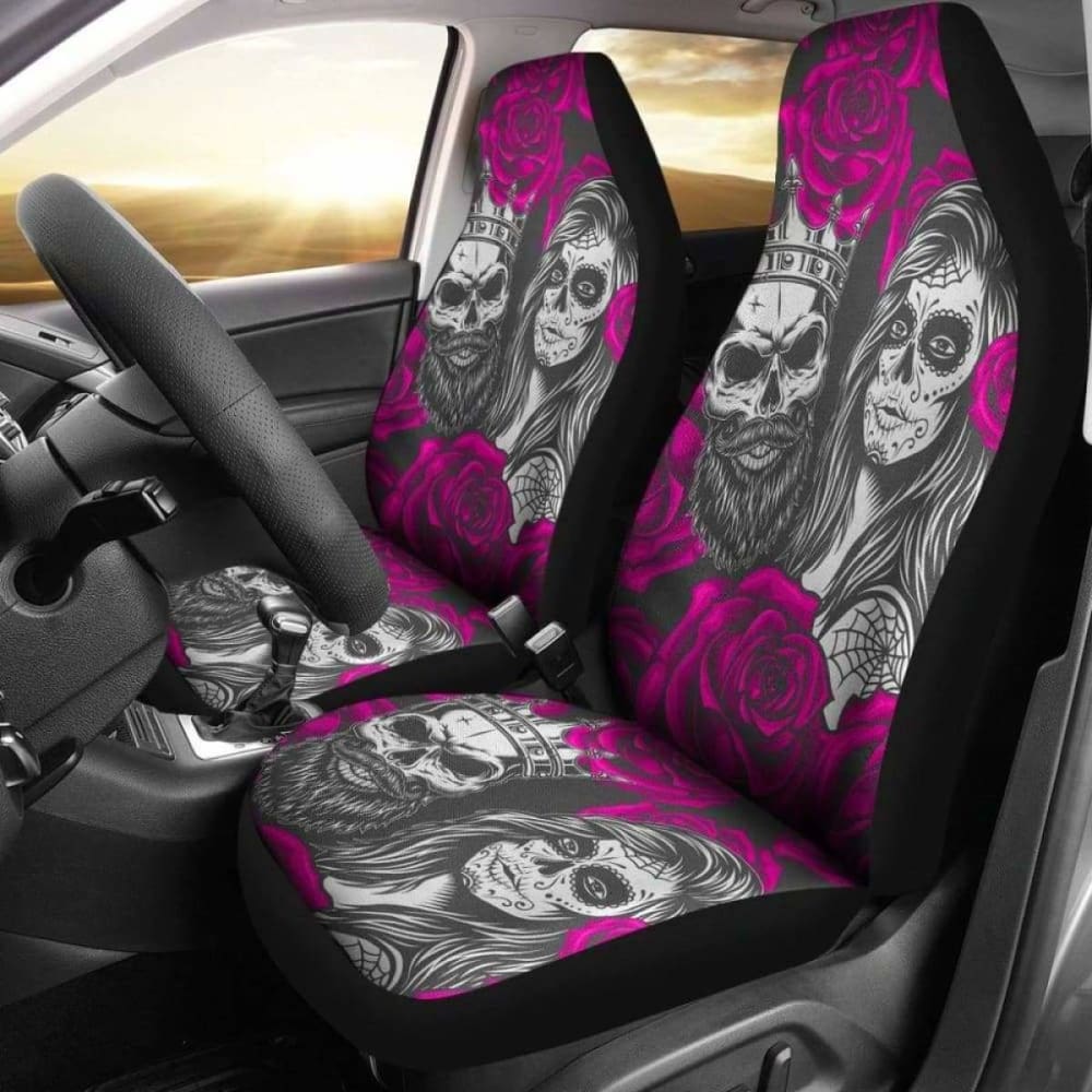 Set Of 2 Colorful Sugar Skull Car Seat Covers 101207