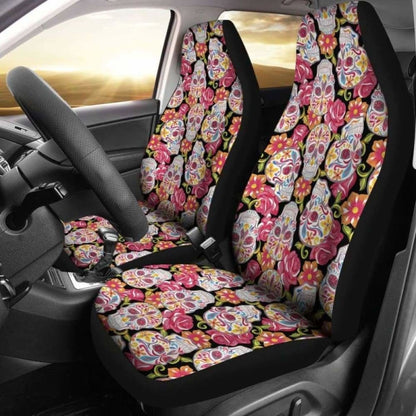 Set Of 2 Colorful Sugar Skull Car Seat Covers 101207