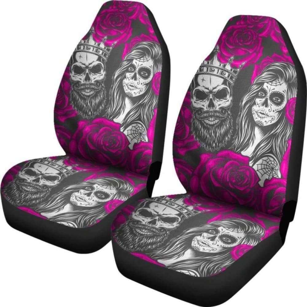 Set Of 2 Colorful Sugar Skull Car Seat Covers 101207