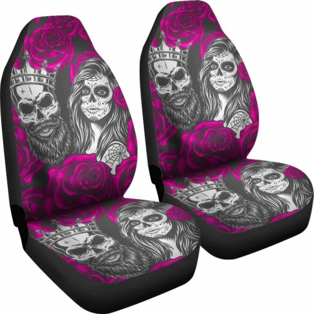 Set Of 2 Colorful Sugar Skull Car Seat Covers 101207