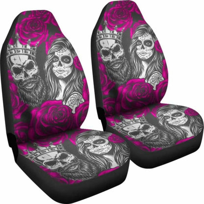 Set Of 2 Colorful Sugar Skull Car Seat Covers 101207