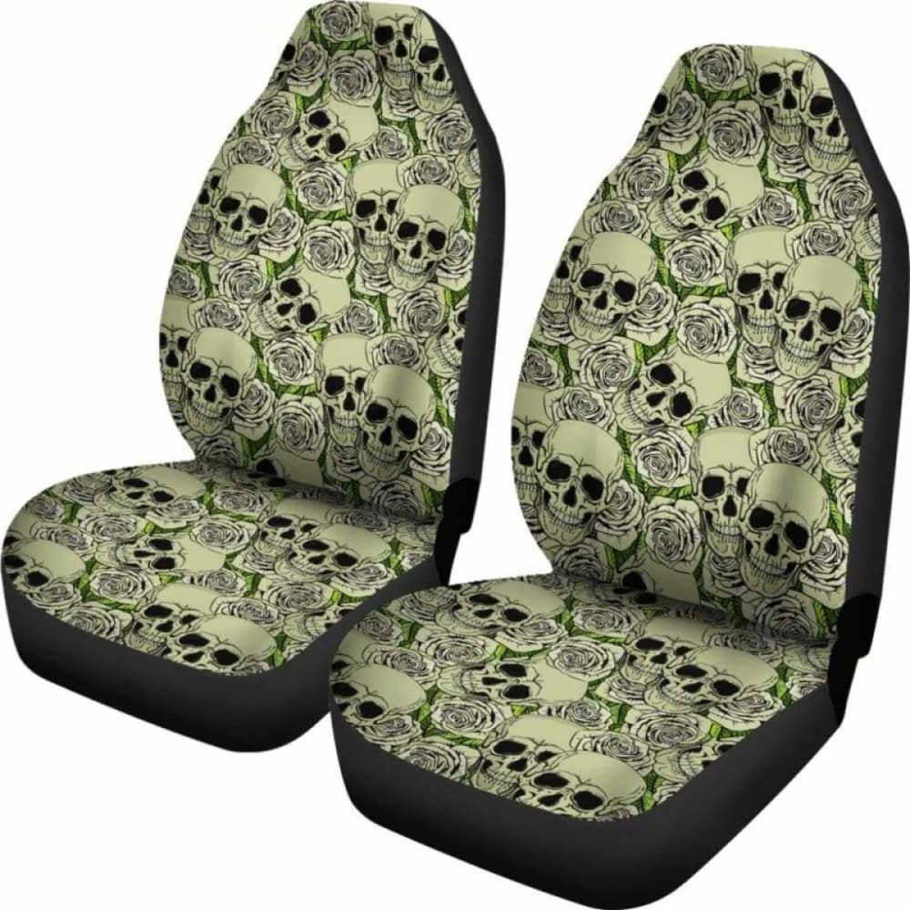 Set Of 2 - Day Of The Dead - Gothic Skulls Car Seat Cover 101207