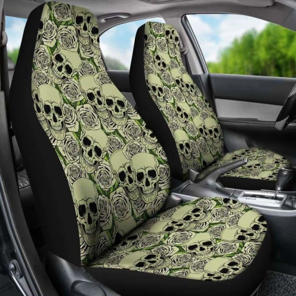 Set Of 2 - Day Of The Dead - Gothic Skulls Car Seat Cover 101207
