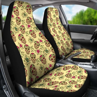 Set Of 2 Day Of The Dead Sugar Skull Car Seat Cover 101207