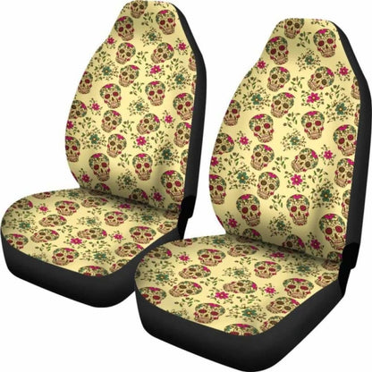 Set Of 2 Day Of The Dead Sugar Skull Car Seat Cover 101207