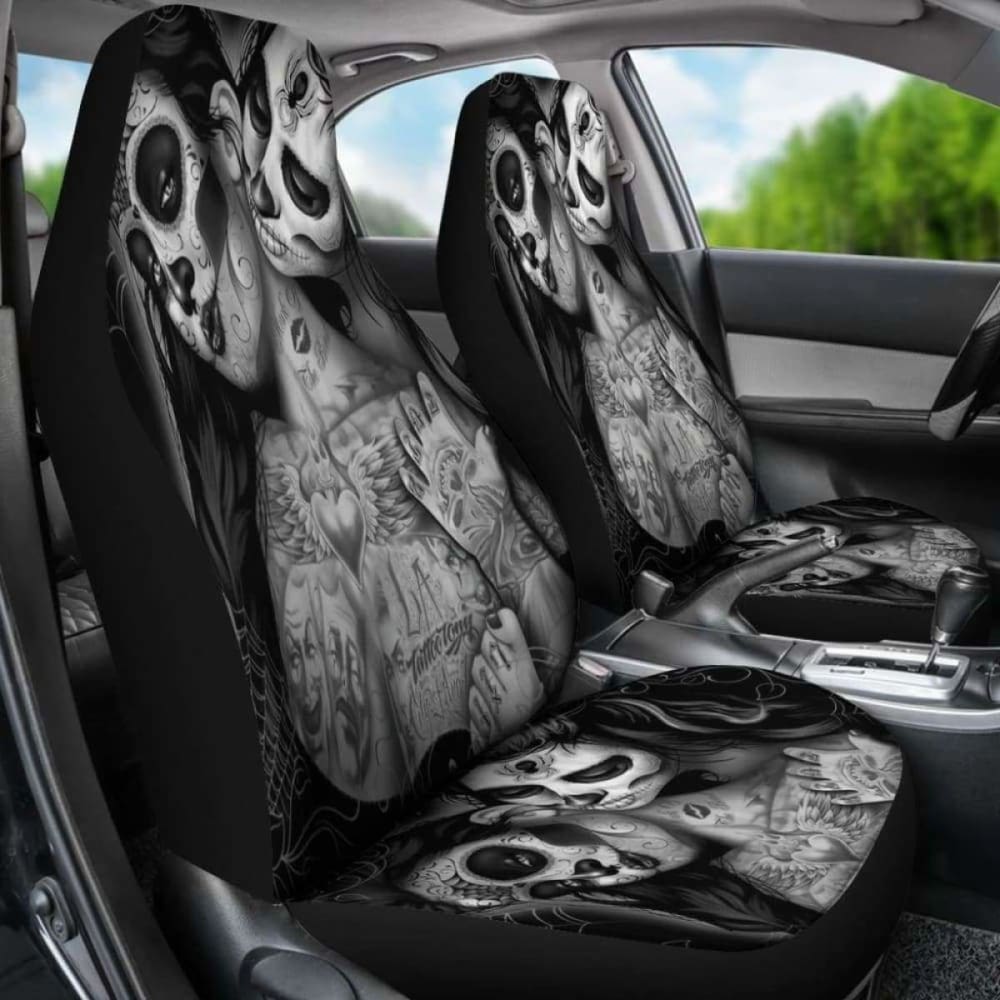 Set Of 2 Day Of The Dead Sugar Skull Car Seat Covers 101207