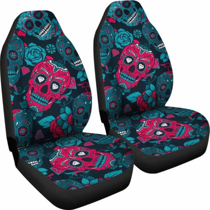Set Of 2 Day Of The Dead Sugar Skull Car Seat Covers 101207