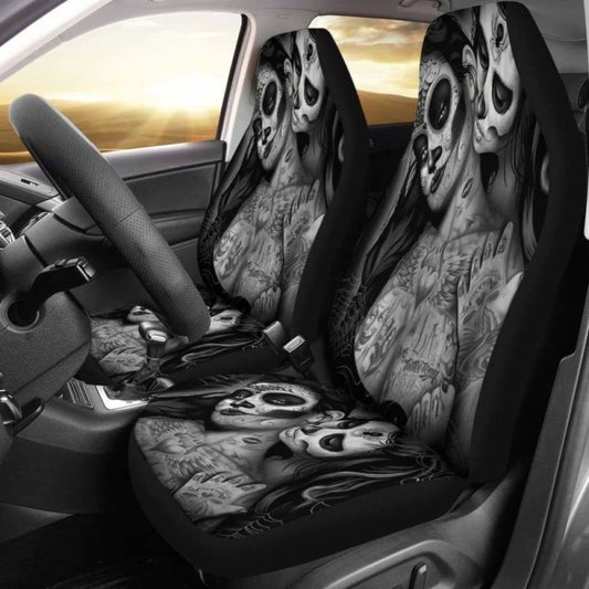 Set Of 2 Day Of The Dead Sugar Skull Car Seat Covers 101207