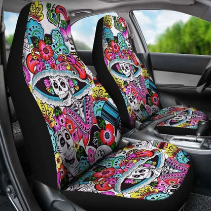 Set Of 2 Day Of The Dead Sugar Skull Car Seat Covers 101207