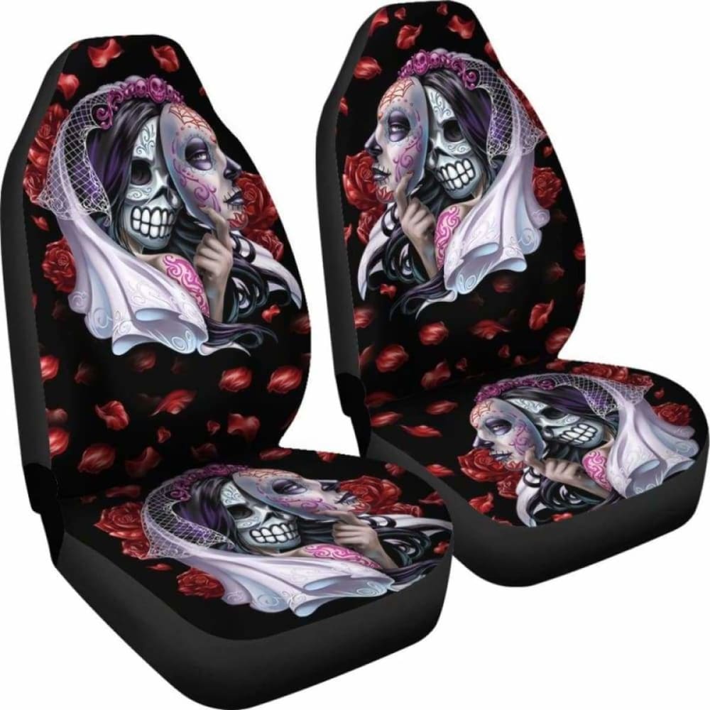 Set Of 2 Day Of The Dead Sugar Skull Car Seat Covers 101207
