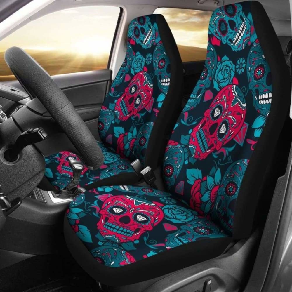 Set Of 2 Day Of The Dead Sugar Skull Car Seat Covers 101207