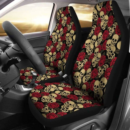 Set Of 2 Day Of The Dead Sugar Skull Car Seat Covers 101207
