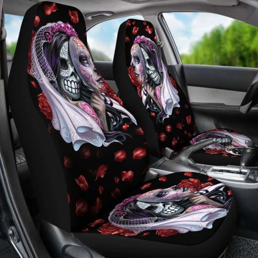 Set Of 2 Day Of The Dead Sugar Skull Car Seat Covers 101207