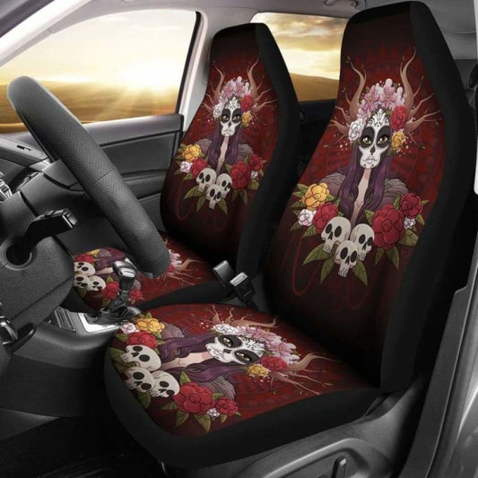 Set Of 2 Day Of The Dead Sugar Skull Car Seat Covers 101207