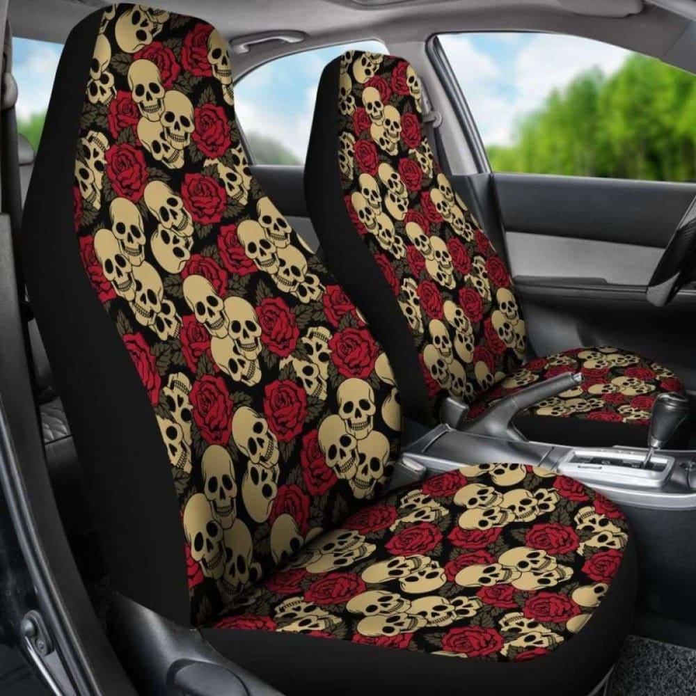 Set Of 2 Day Of The Dead Sugar Skull Car Seat Covers 101207