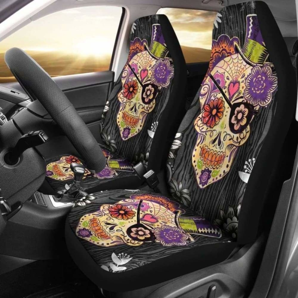 Set Of 2 Day Of The Dead Sugar Skull Gothic Car Seat Covers 172727