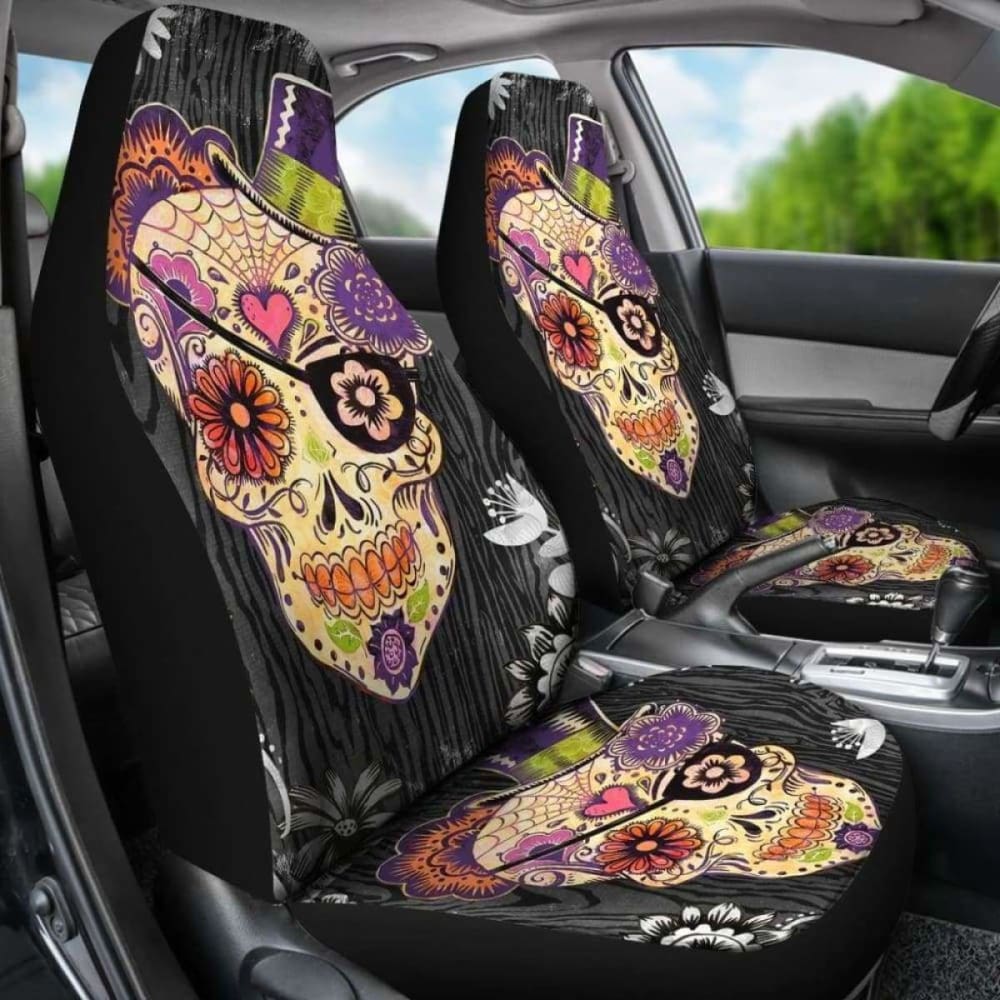 Set Of 2 Day Of The Dead Sugar Skull Gothic Car Seat Covers 172727