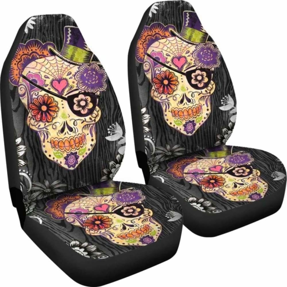 Set Of 2 Day Of The Dead Sugar Skull Gothic Car Seat Covers 172727