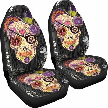 Set Of 2 Day Of The Dead Sugar Skull Gothic Car Seat Covers 172727