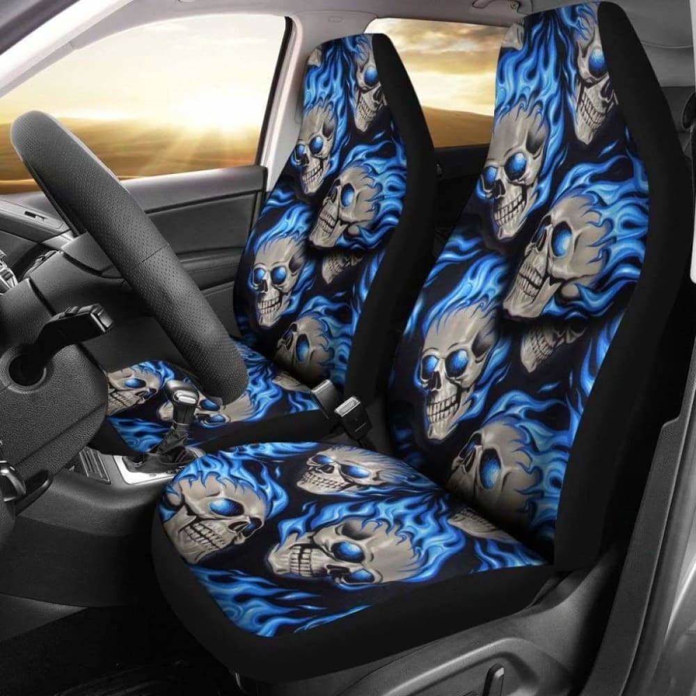 Set Of 2 Fire Skulls Car Seat Covers 101207