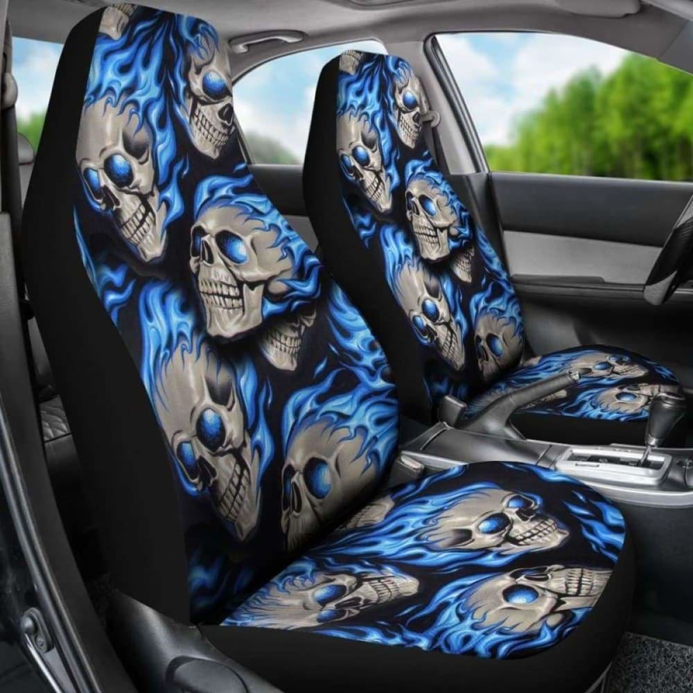 Set Of 2 Fire Skulls Car Seat Covers 101207