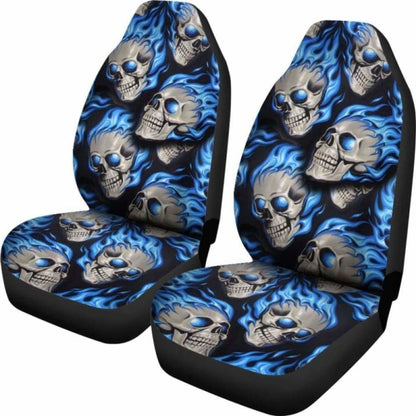 Set Of 2 Fire Skulls Car Seat Covers 101207