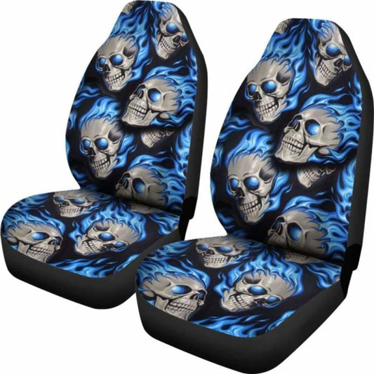 Set Of 2 Fire Skulls Car Seat Covers 101207