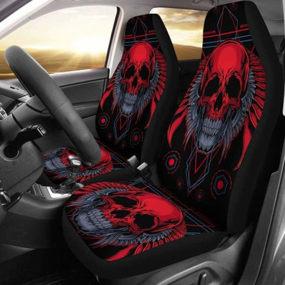 Set Of 2 Flaming Fire Red Skull Car Seat Covers 101207