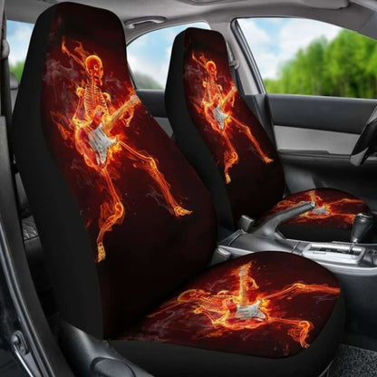 Set Of 2 Flaming Fire Skull Car Seat Covers 110728 - YourCarButBetter