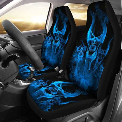 Set Of 2 Flaming Fire Skull Car Seat Covers 110728 - YourCarButBetter
