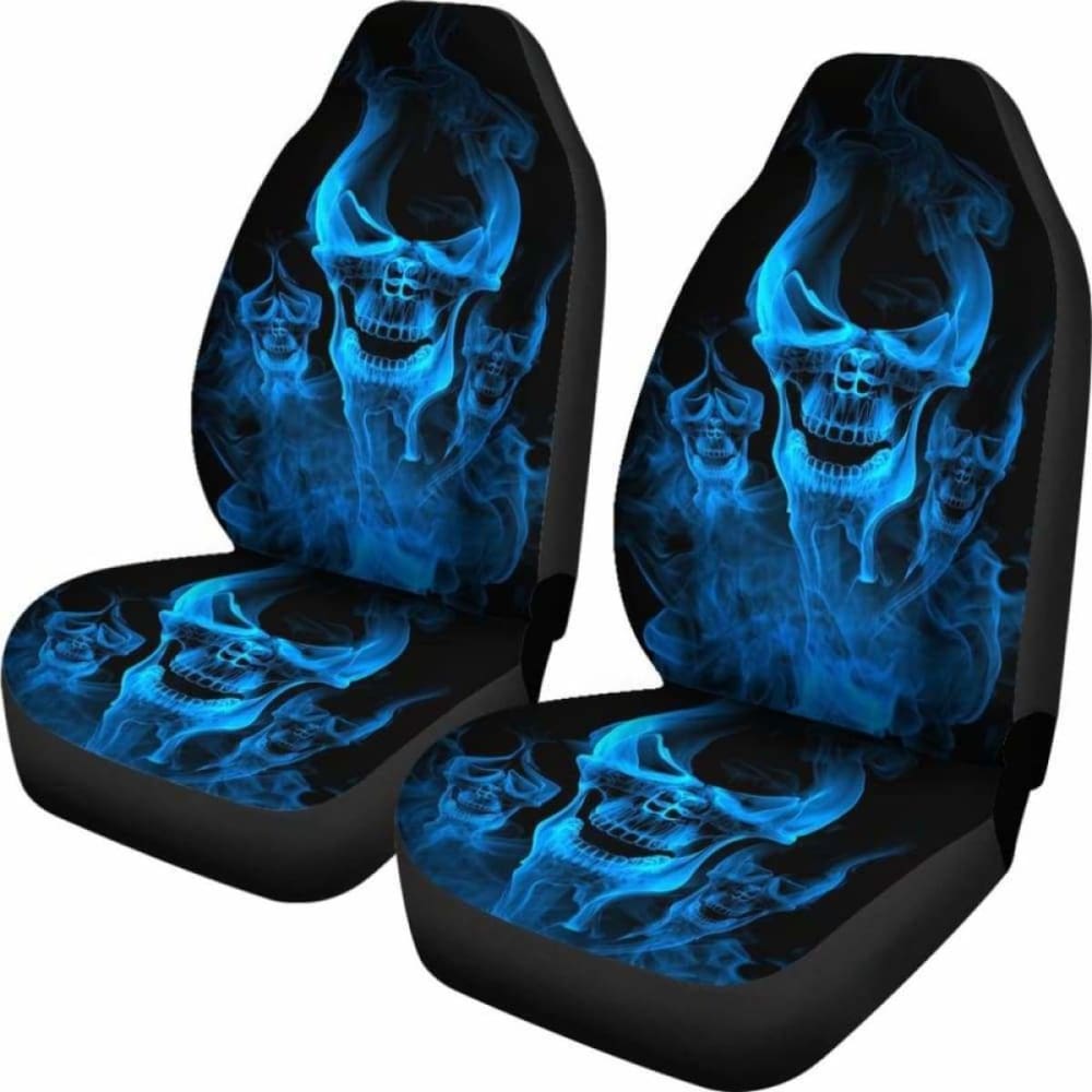 Set Of 2 Flaming Fire Skull Car Seat Covers 110728 - YourCarButBetter