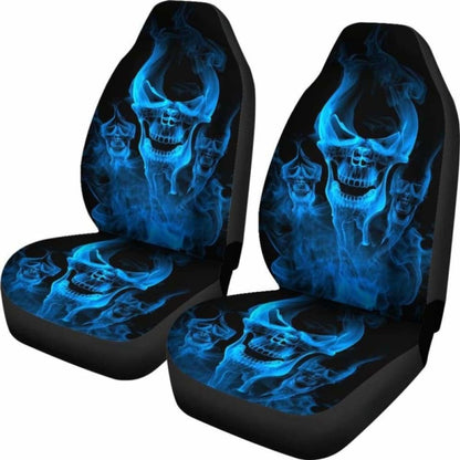 Set Of 2 Flaming Fire Skull Car Seat Covers 110728 - YourCarButBetter