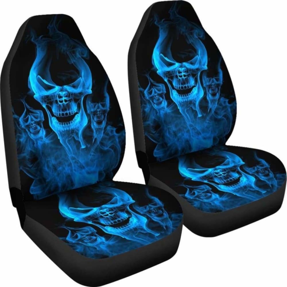 Set Of 2 Flaming Fire Skull Car Seat Covers 110728 - YourCarButBetter