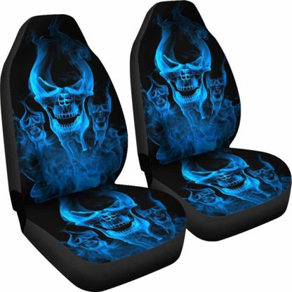Set Of 2 Flaming Fire Skull Car Seat Covers 110728 - YourCarButBetter