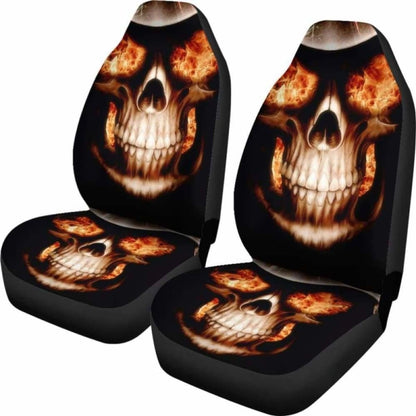 Set Of 2 Flaming Fire Skull Car Seat Covers 110728 - YourCarButBetter