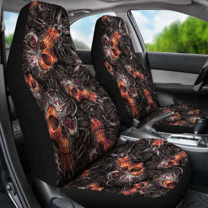 Set Of 2 Flaming Skulls Car Seat Covers 101207