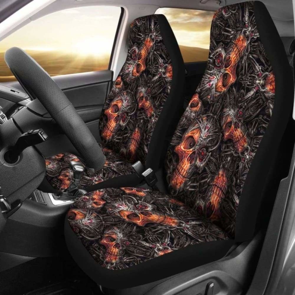 Set Of 2 Flaming Skulls Car Seat Covers 101207
