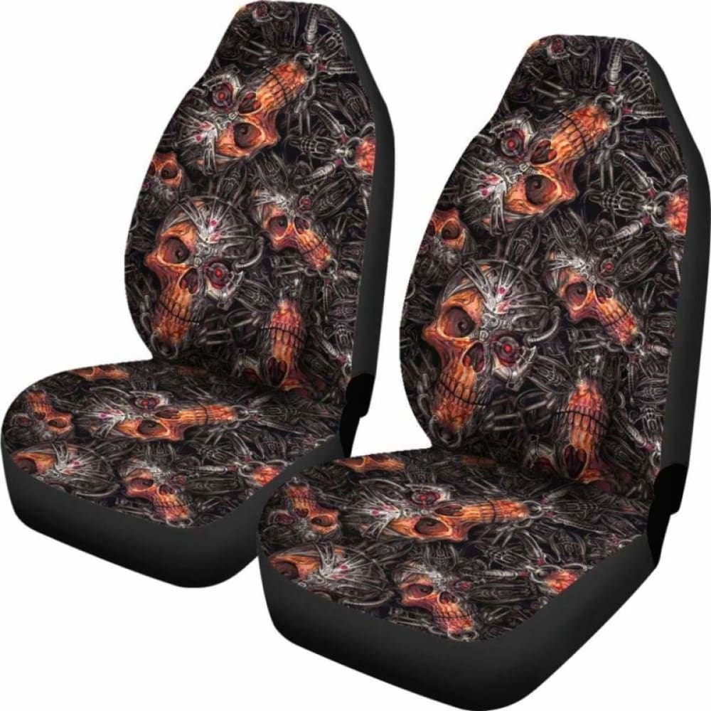 Set Of 2 Flaming Skulls Car Seat Covers 101207