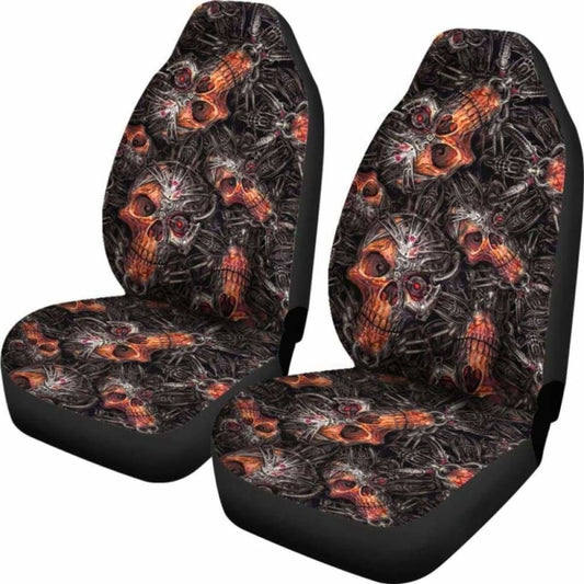 Set Of 2 Flaming Skulls Car Seat Covers 101207