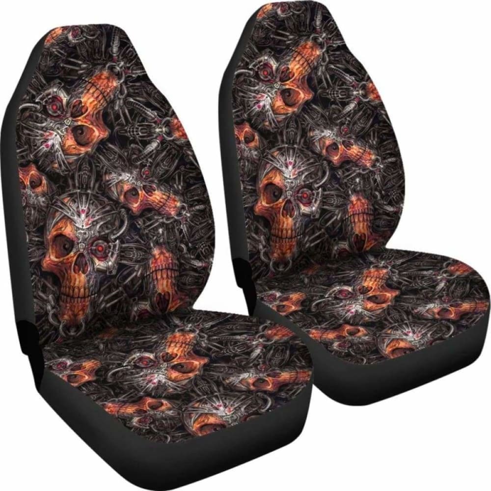 Set Of 2 Flaming Skulls Car Seat Covers 101207