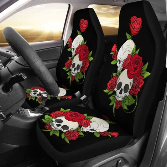 Set Of 2 Floral Skull Car Seat Cover 101207