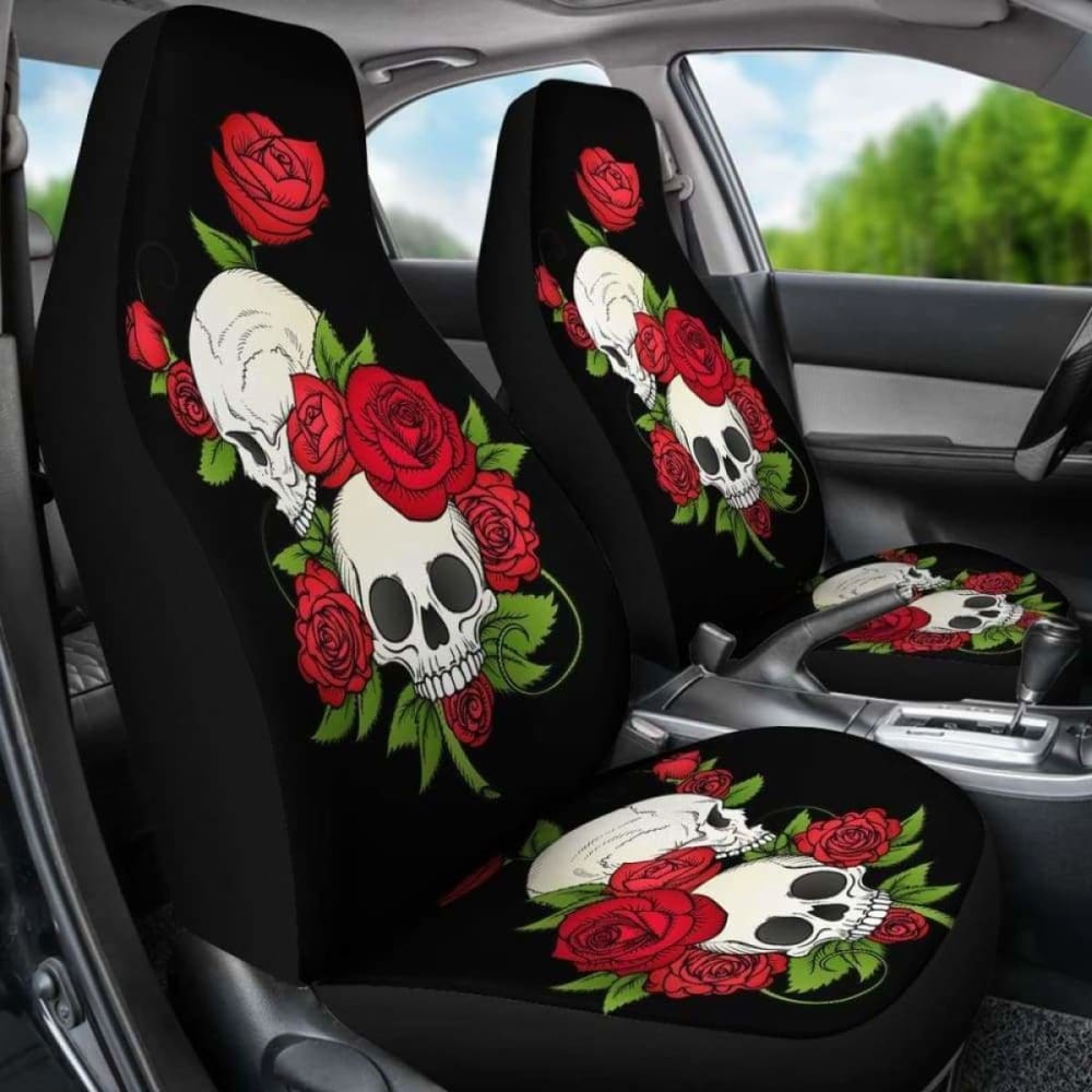 Set Of 2 Floral Skull Car Seat Cover 101207