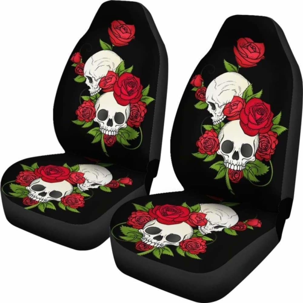 Set Of 2 Floral Skull Car Seat Cover 153908 - YourCarButBetter
