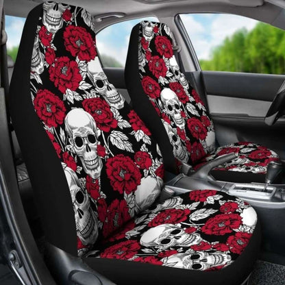 Set Of 2 - Floral Skull - Gothic Car Seat Covers 172727