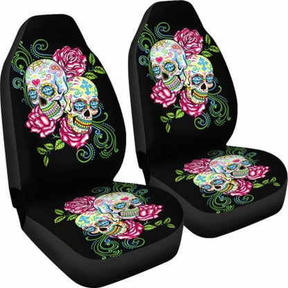 Set Of 2 Floral Sugar Skull Car Seat Covers 101207