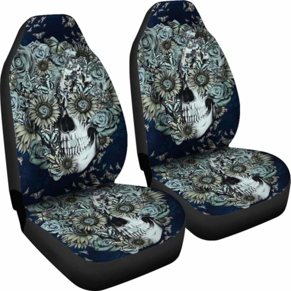 Set Of 2 Floral Sugar Skull Car Seat Covers 101207
