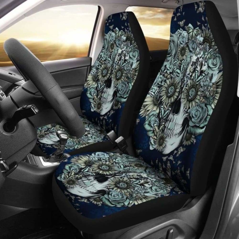 Set Of 2 Floral Sugar Skull Car Seat Covers 101207