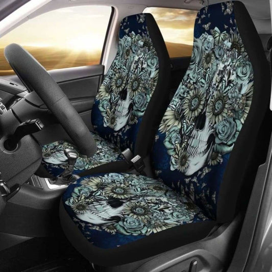 Set Of 2 Floral Sugar Skull Car Seat Covers 101207