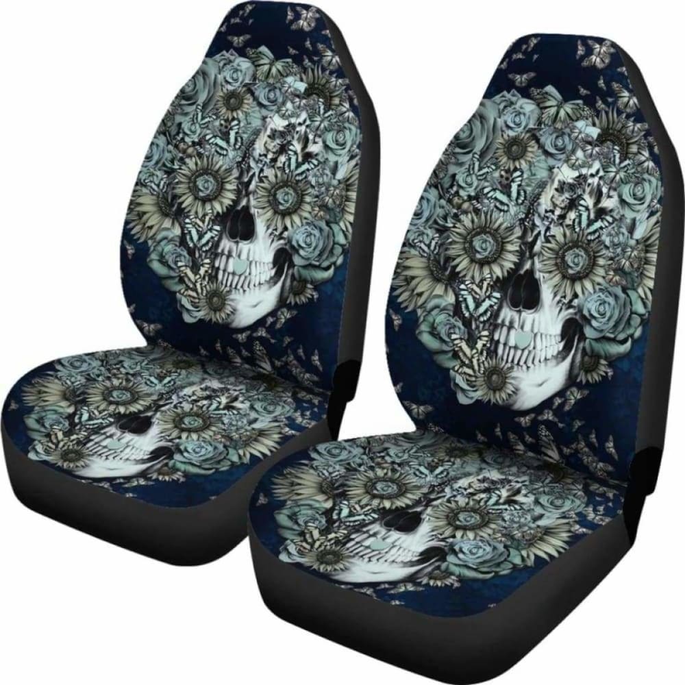 Set Of 2 Floral Sugar Skull Car Seat Covers 101207
