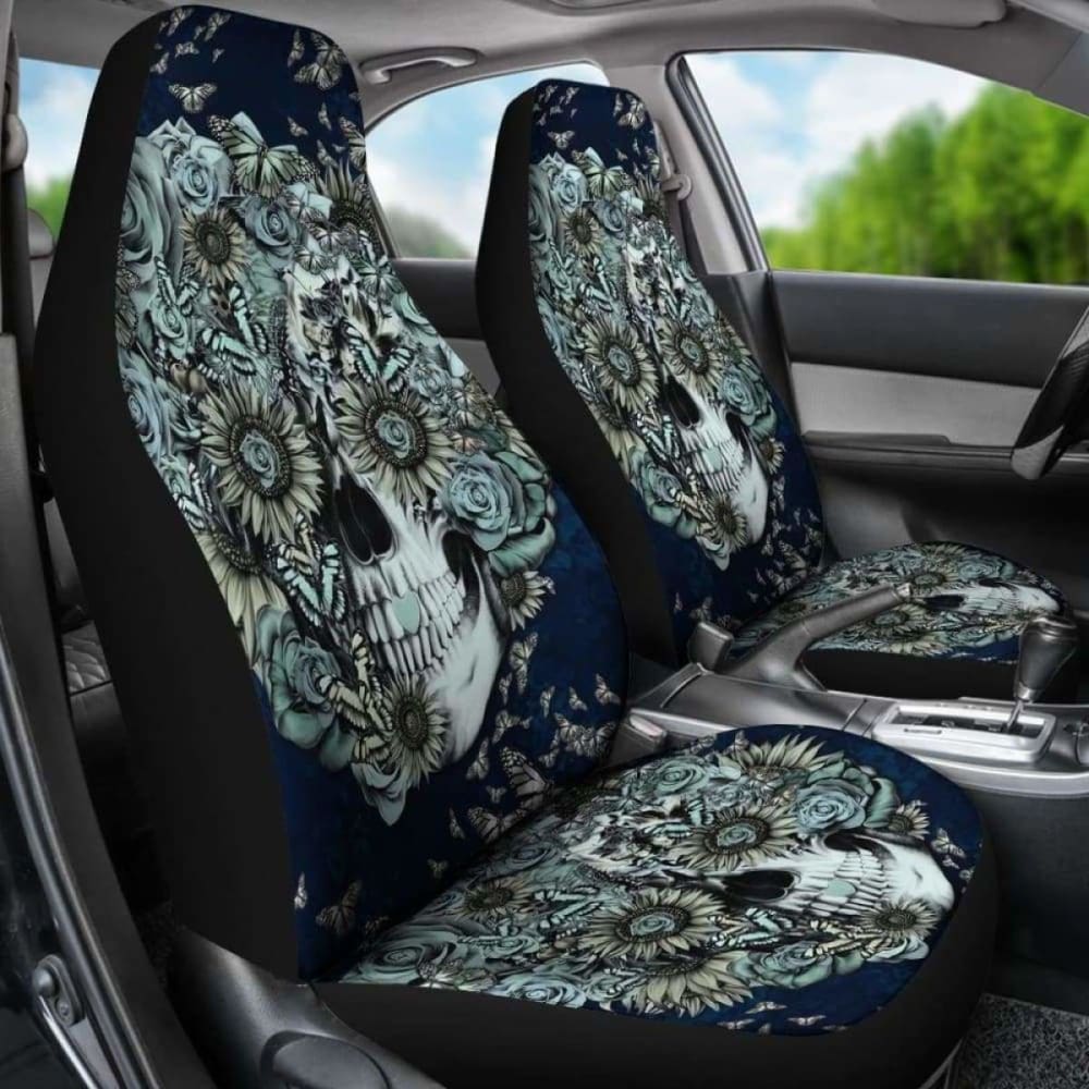 Set Of 2 Floral Sugar Skull Car Seat Covers 101207